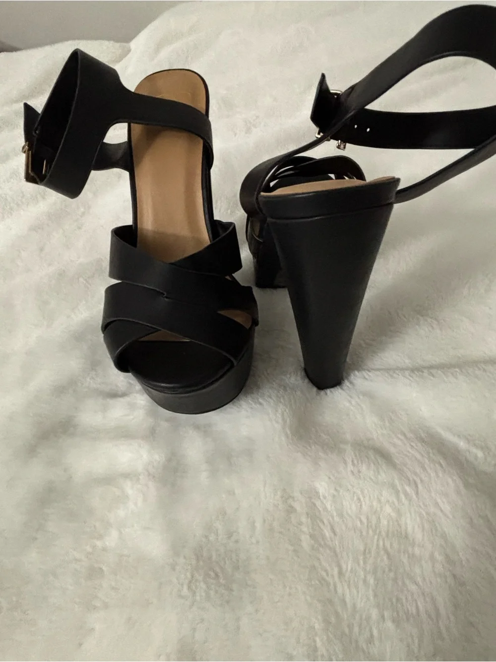My Delicious Women's Black Patent Platform Open Toe Ankle Strap Heel Size 8